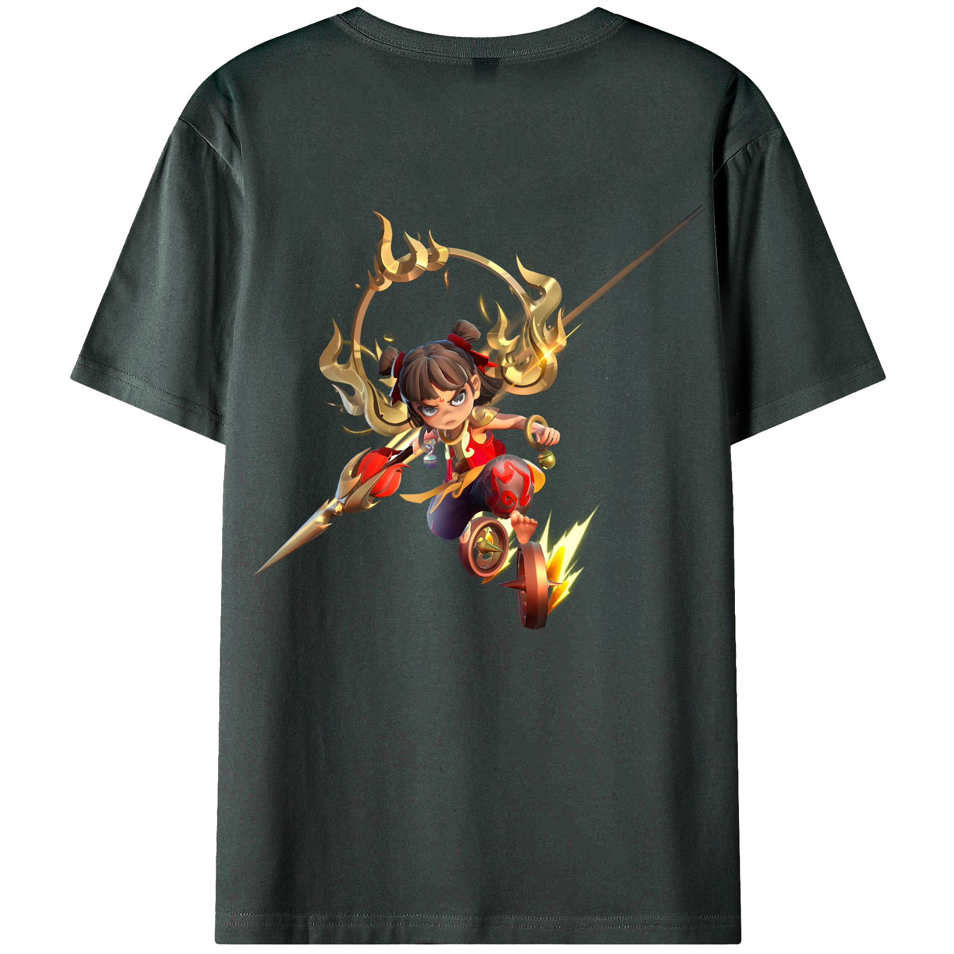 （画像用） Ne Zha 2 ナタ 魔童の大暴れ 綿100％ メンズ半袖Tシャツ（バックプリント） 通気性